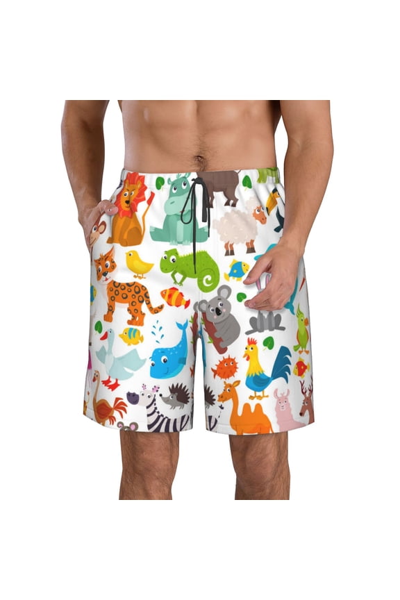 Animals Print Mens Swim Trunks Quick Dry Board Shorts,Breathable Hawaii Beach Shorts Swimwear Bathing Suits-Medium