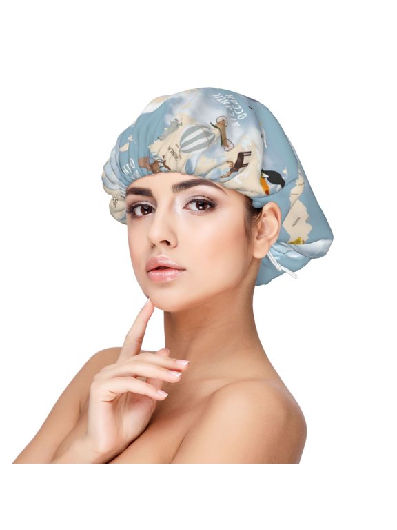 Animals Travel World Map Print Silk Bonnet Satin Bonnet for Sleeping Women and Men,Double Layer Hair Bonnet for Curly Braids Hair