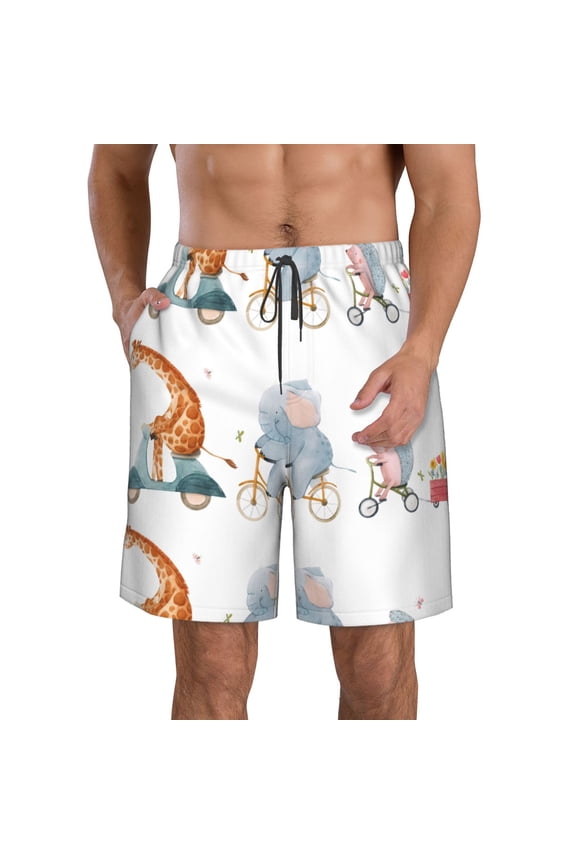 Animals in Transport Print Mens Swim Trunks Quick Dry Board Shorts,Breathable Hawaii Beach Shorts Swimwear Bathing Suits-XX-Large
