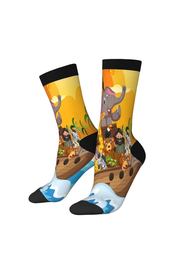 Animals on Noah's Ark1 Print Adult Socks for Men & Women,Calf Socks, Ankle Socks,Boots Socks,Breathable Casual Sock,Unisex Crew Socks