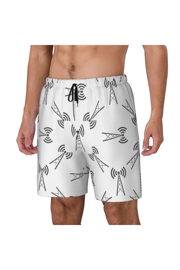 Antenna Icon Print Men's Swim Trunk,Quick Dry Board Shorts ,Men's Swim Trunks with Compression Liner, Bathing Suits with Pockets-Medium