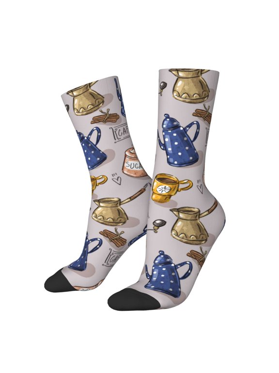 Antique Vintage Teapot Coffee Grinder Print Adult Socks for Men & Women,Calf Socks, Ankle Socks,Boots Socks,Breathable Casual Sock,Unisex Crew Socks