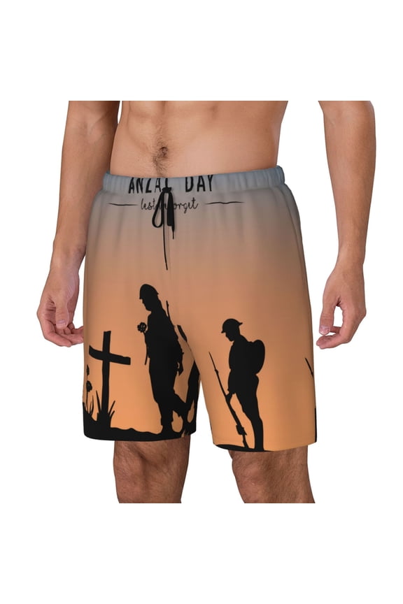 Anzac Day Print Men's Swim Trunk,Quick Dry Board Shorts ,Men's Swim Trunks with Compression Liner, Bathing Suits with Pockets-Small