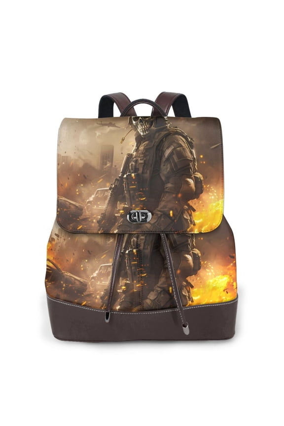 Logiee Apocalyptic Skull Soldier Print Backpack Purse for Women,Fashion Leather Backpack Purse,Women's Leather Backpack for Work College Travel