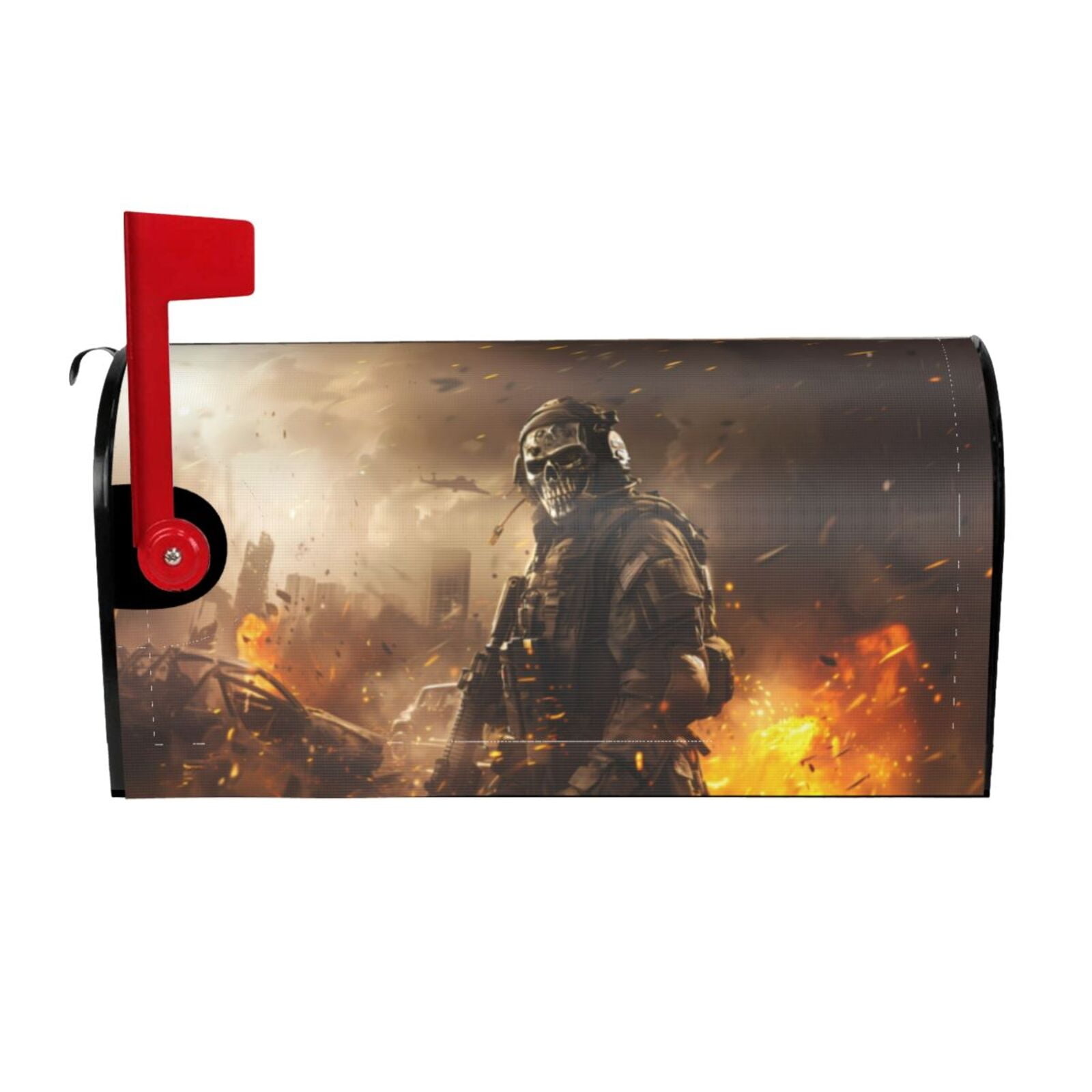 Logiee Apocalyptic Skull Soldier Print Post Letter Box Wrap Decor, Mailbox Cover Suitable for Standard Mailbox and Large Size Mailbox,Outdoor Yard Decoration-25.5x21 in
