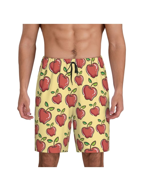 Apple Print Men's Pajama Shorts with Drawstring & Pockets,Sleep Shorts for Men,Sleepwear Bottoms,Elastic Waistband Loungewear-Small