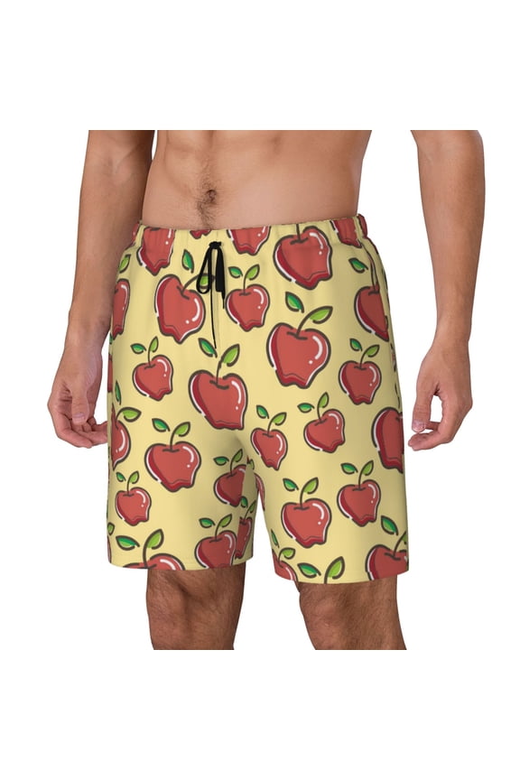 Apple Print Men's Swim Trunk,Quick Dry Board Shorts ,Men's Swim Trunks with Compression Liner, Bathing Suits with Pockets-X-Large