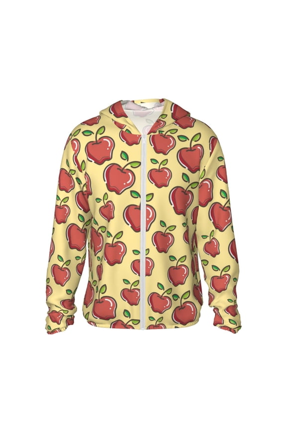 Apple Print Men's Women Light Jacket Full Zip Sun Protection Hoodie Long Sleeve Sun Shirts for Men Hiking Fishing Zip Pockets-3X-Large