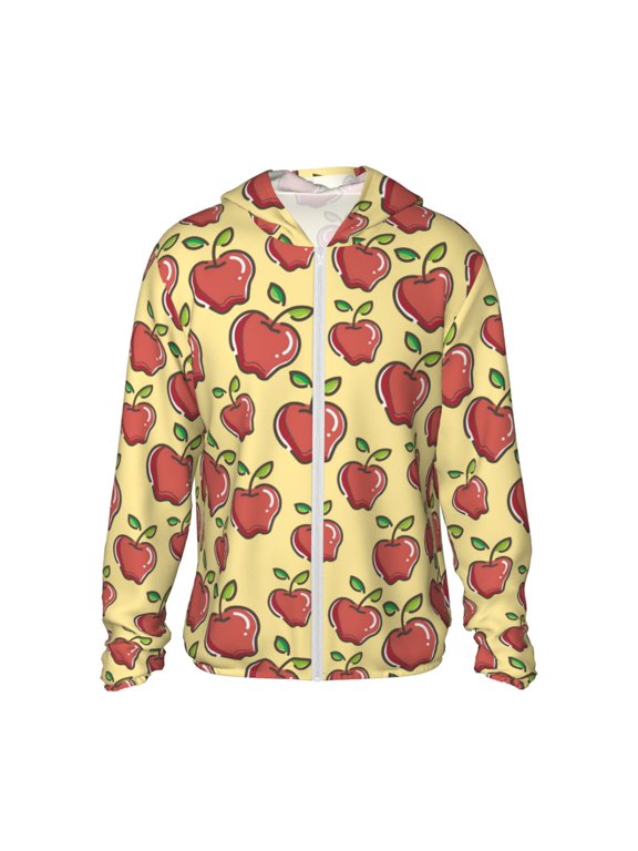 Apple Print Men's Women Light Jacket Full Zip Sun Protection Hoodie Long Sleeve Sun Shirts for Men Hiking Fishing Zip Pockets-Medium