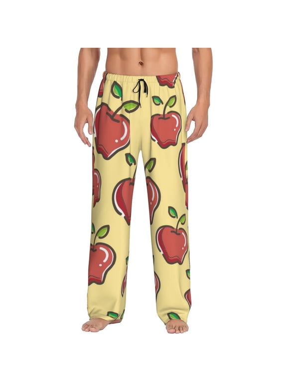 Apple Print Pajama Pants for Men,Men’s Pajama Bottoms,Mens PJ Pants with Pockets & Button Fly-Medium