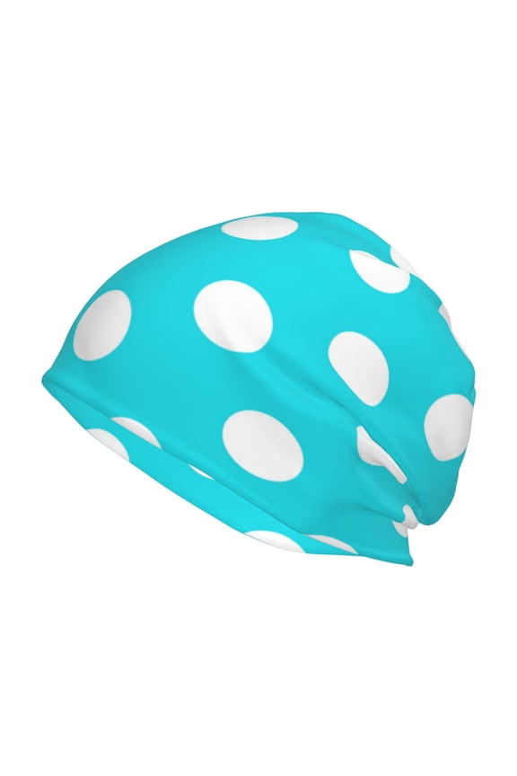 Aqua And White Polka Dot Print Unisex Knit Beanie for Men Women Winter Hat,Beanies Skull Caps