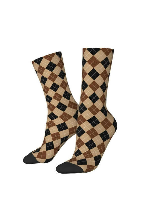 Argyle of brown Print Adult Socks for Men & Women,Calf Socks, Ankle Socks,Boots Socks,Breathable Casual Sock,Unisex Crew Socks