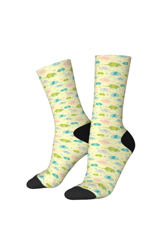 Armadillo Floral Print Adult Socks for Men & Women,Calf Socks, Ankle Socks,Boots Socks,Breathable Casual Sock,Unisex Crew Socks