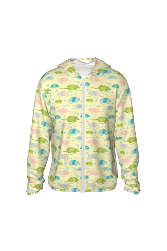 Armadillo Floral Print Men's Women Light Jacket Full Zip Sun Protection Hoodie Long Sleeve Sun Shirts for Men Hiking Fishing Zip Pockets-Medium