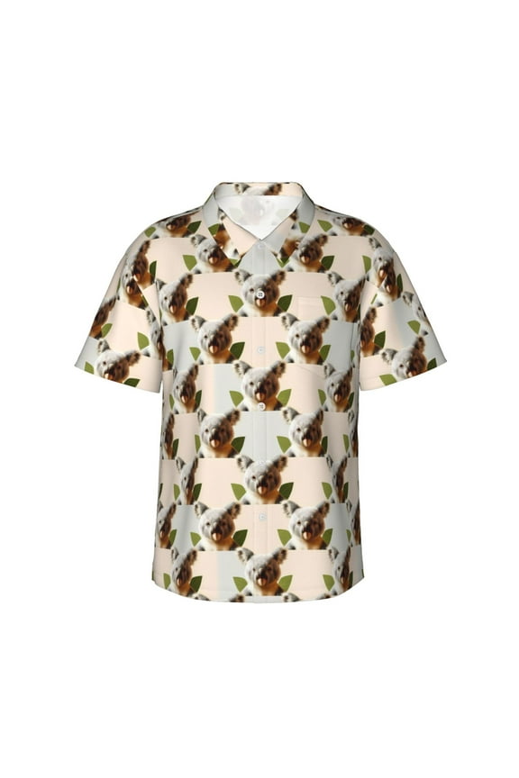 Art cute koala Print Mens Hawaiian Shirts,Loose-Fit Short Sleeve Button Down Tropical Aloha Beach Shirt,Summer Vacation Wedding Tops,Medium