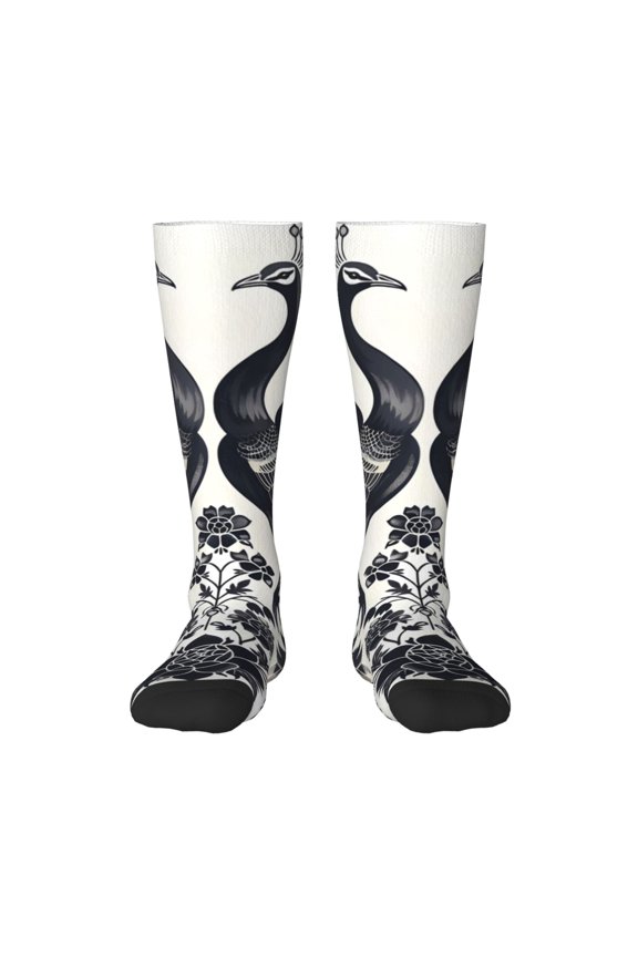 Artistic Black White Peacocks Print Gift Stocking Stuffers,Adult Stockings,Novelty Socks,Funny Socks Birthday Running Walking Sleeping