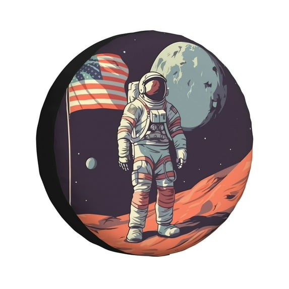 Logiee Astronaut With American Flag Print Spare Tire Cover, Universal Wheel Protectors,Waterproof Dust-Proof UV Sun Wheel Tire Cover,Fit for SUV, RV, Travel Trailer, Truck-17 inch