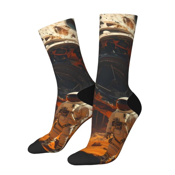 Logiee Astronaut Exploring Mars Print Adult Socks for Men & Women,Calf Socks, Ankle Socks,Boots Socks,Breathable Casual Sock,Unisex Crew Socks
