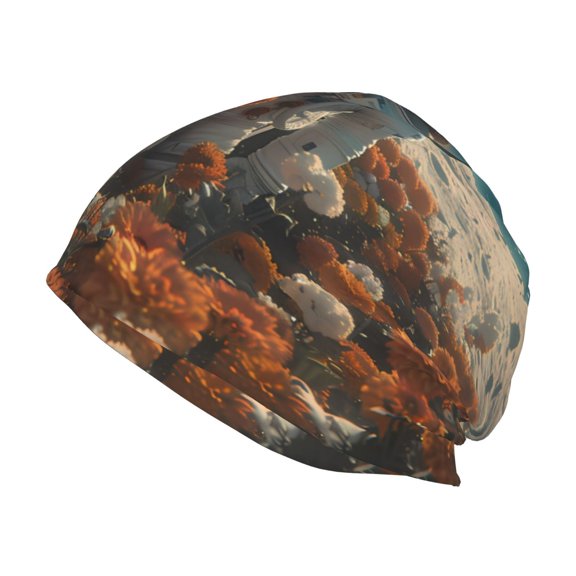 Logiee Astronaut Flower Field Print Unisex Knit Beanie for Men Women Winter Hat,Beanies Skull Caps