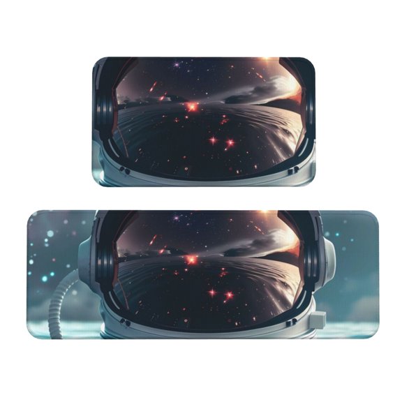 Logiee Astronaut Helmet Reflections Print Kitchen Mats for Floor Sets of 2,Waterproof Kitchen Rugs,Non Slip Comfort Standing Mat Rug for Home,Runner,Sink,Office,Laundry