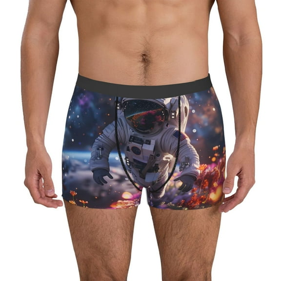 Logiee Astronaut In Cosmic Garden Print Mens Boxer Briefs,Boxer Briefs for Men,Breathable Stretch Underwear,Boys Boxer Briefs-Medium