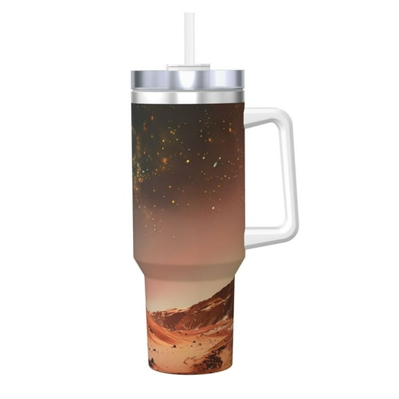 Logiee Astronaut On Mars A Print 40OZ Ice Bully Cup with Handle and Straw, Double Wall Stainless Steel Tumbler,Travel Coffee Cup with Lid, Summer Insulation and Cooling Cup