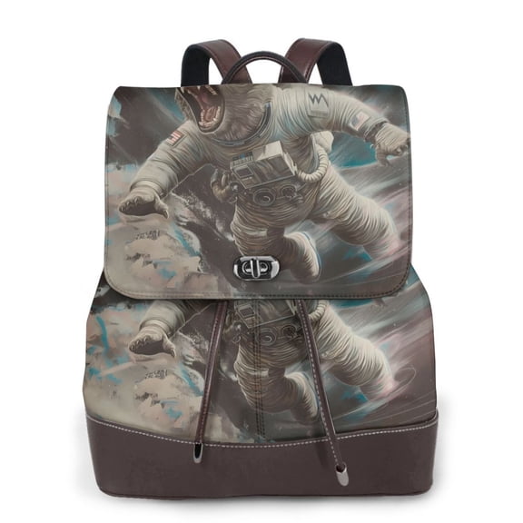 Logiee Astronaut Polar Bear Roar Print Backpack Purse for Women,Fashion Leather Backpack Purse,Women's Leather Backpack for Work College Travel