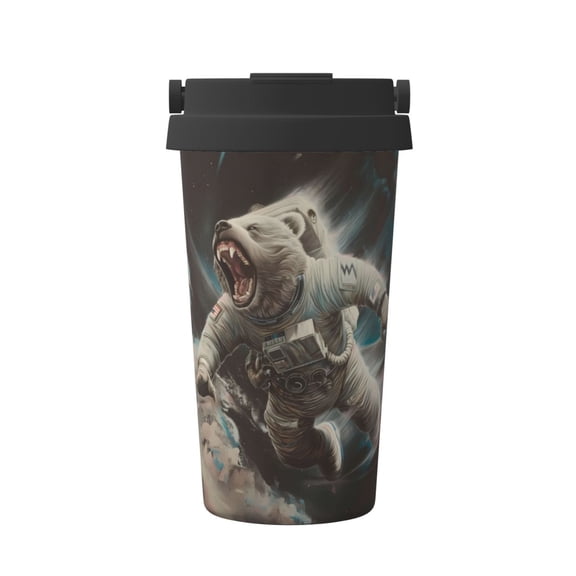Logiee Astronaut Polar Bear Roar Print Stainless Steel Coffee Tumbler, Travel Coffee Mug, Insulated Coffee Mug with Lid, Spill Proof Coffee Cup, Portable Thermal Mug