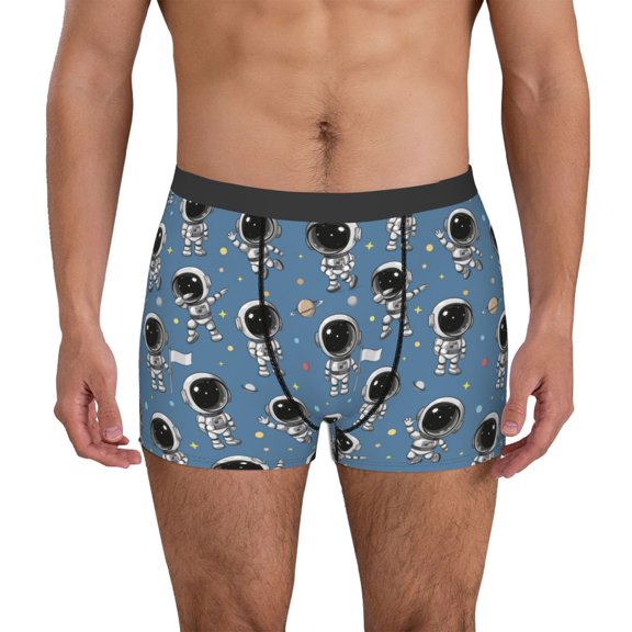 Logiee Astronaut Print Mens Boxer Briefs,Boxer Briefs for Men,Breathable Stretch Underwear,Boys Boxer Briefs-Small