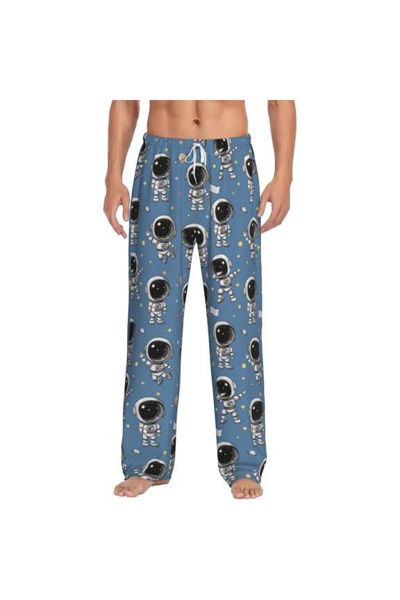 Astronaut Print Pajama Pants for Men,Men’s Pajama Bottoms,Mens PJ Pants with Pockets & Button Fly-Large