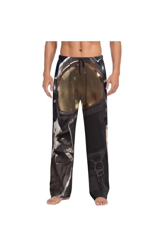 Astronaut Print Pajama Pants for Men,Men’s Pajama Bottoms,Mens PJ Pants with Pockets & Button Fly-Medium