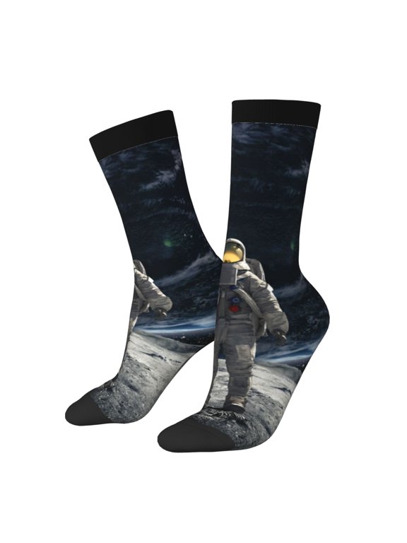 Astronaut Standing In The Moon Print Adult Socks for Men & Women,Calf Socks, Ankle Socks,Boots Socks,Breathable Casual Sock,Unisex Crew Socks