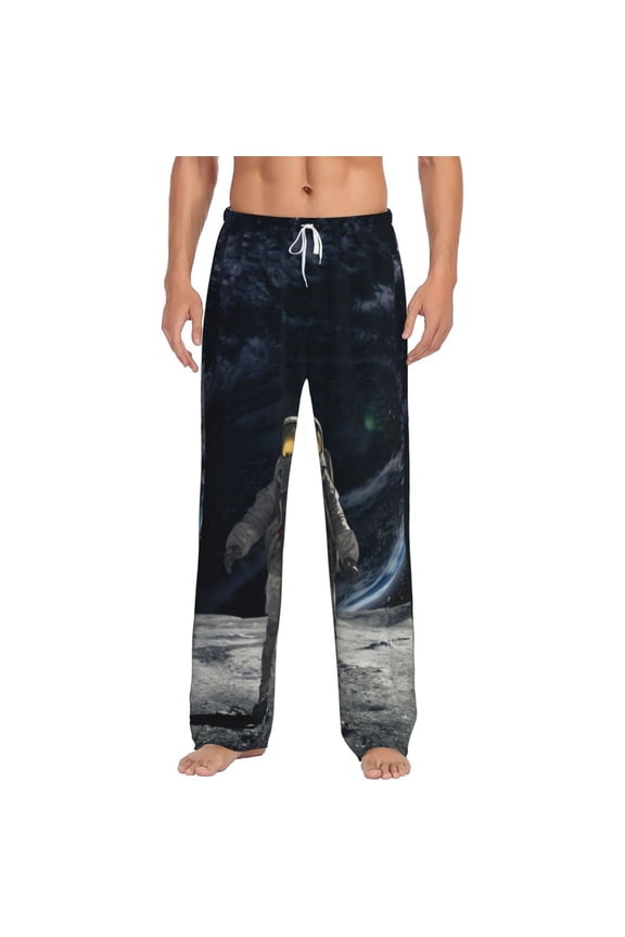 Astronaut Standing In The Moon Print Pajama Pants for Men,Men’s Pajama Bottoms,Mens PJ Pants with Pockets & Button Fly-Medium