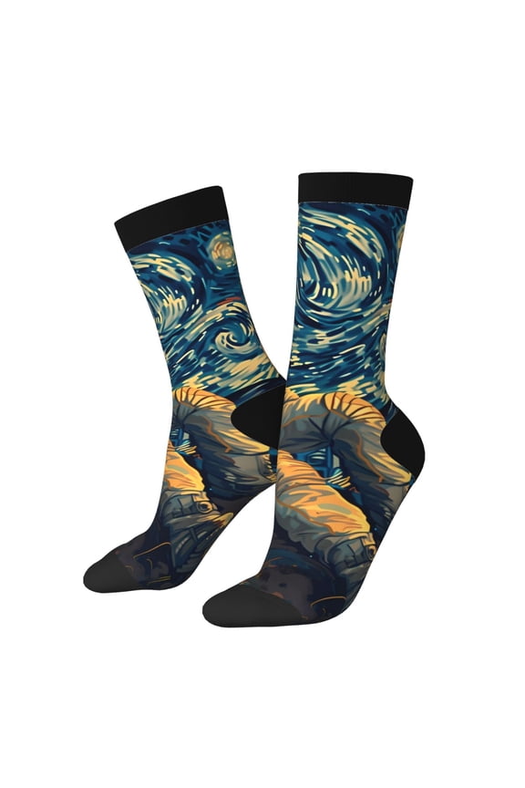 Astronaut Starry Night Print Adult Socks for Men & Women,Calf Socks, Ankle Socks,Boots Socks,Breathable Casual Sock,Unisex Crew Socks