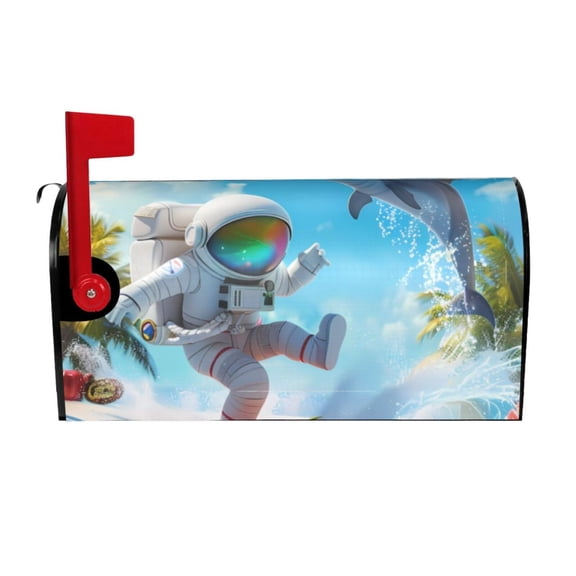 Logiee Astronaut Tropical Dolphin Print Post Letter Box Wrap Decor, Mailbox Cover Suitable for Standard Mailbox and Large Size Mailbox,Outdoor Yard Decoration-21x18 in
