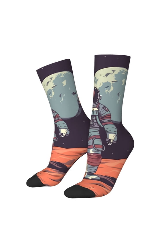 Astronaut With American Flag Print Adult Socks for Men & Women,Calf Socks, Ankle Socks,Boots Socks,Breathable Casual Sock,Unisex Crew Socks