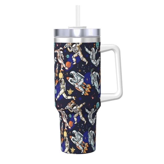 Logiee Astronauts in sport Print 40OZ Ice Bully Cup with Handle and Straw, Double Wall Stainless Steel Tumbler,Travel Coffee Cup with Lid, Summer Insulation and Cooling Cup