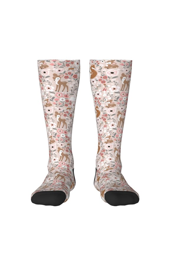 Autumn Floral Deer Print Gift Stocking Stuffers,Adult Stockings,Novelty Socks,Funny Socks Birthday Running Walking Sleeping