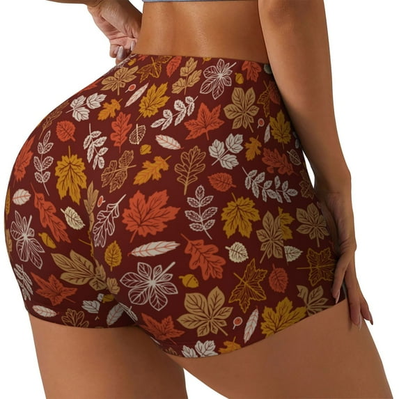 Logiee Autumn Forest3 Print Women's Biker Shorts,Workout Gym Shorts,Scrunch Shorts,Tummy Control Hidden Scrunch Running Yoga Shorts-Medium