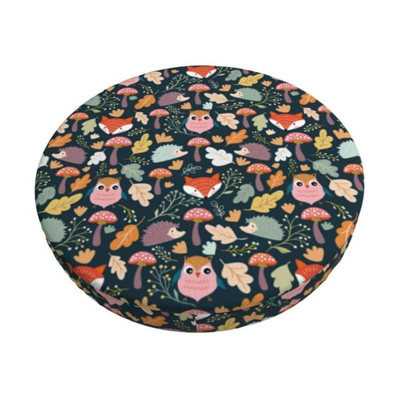 Logiee Autumn Fox Owl Print Stool Covers Round,Bar Stool Covers,Watedrproof Stool Slipcover with Elastic,Stool Cushion,Round Bar Stool Seat Covers for Bar Round Chair-12 inch