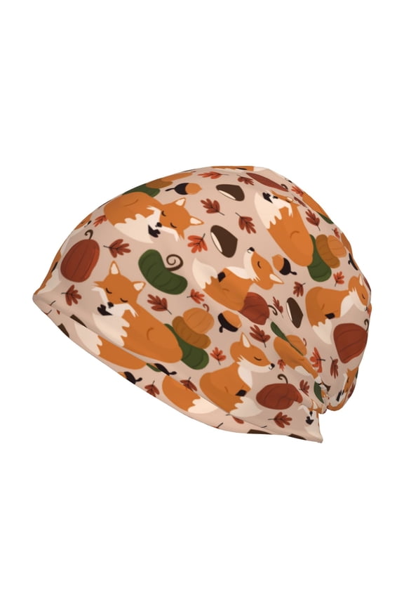 Autumn Fox Pumpkin Lazy Print Unisex Knit Beanie for Men Women Winter Hat,Beanies Skull Caps