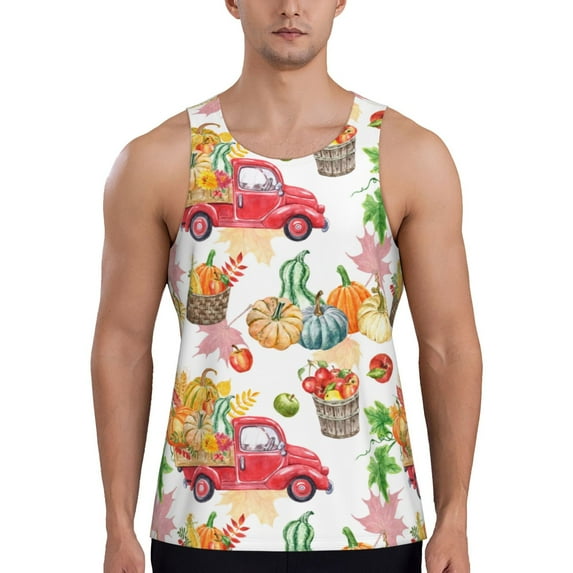Logiee Autumn Harvest Truck Print Men's Workout Tank Top,Quick Dry Workout Tank Top,Gym Muscle Tee,Fitness Bodybuilding Sleeveless T Shirt-Large