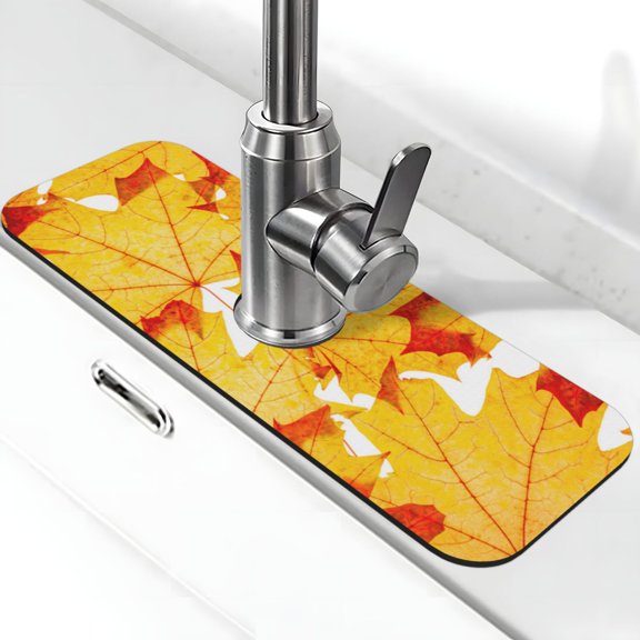 Logiee Autumn Maple Leaves Print Kitchen Sink Splash Guard Faucet Mat for Splash Guard Behind Faucet Drip Catcher for Kitchen,Bathroom,Sink Mat,Dish Drying Mat,Bathroom-15" X 5.5"