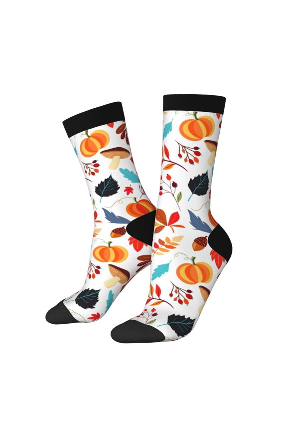 Autumn Pumpkins Fall Leaves Print Adult Socks for Men & Women,Calf Socks, Ankle Socks,Boots Socks,Breathable Casual Sock,Unisex Crew Socks