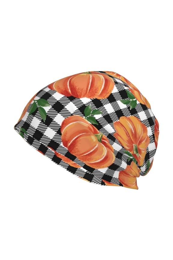 Autumn Pumpkins Gingham Print Unisex Knit Beanie for Men Women Winter Hat,Beanies Skull Caps