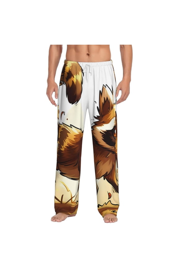 Autumn Raccoon In Forest Print Pajama Pants for Men,Men’s Pajama Bottoms,Mens PJ Pants with Pockets & Button Fly-Small
