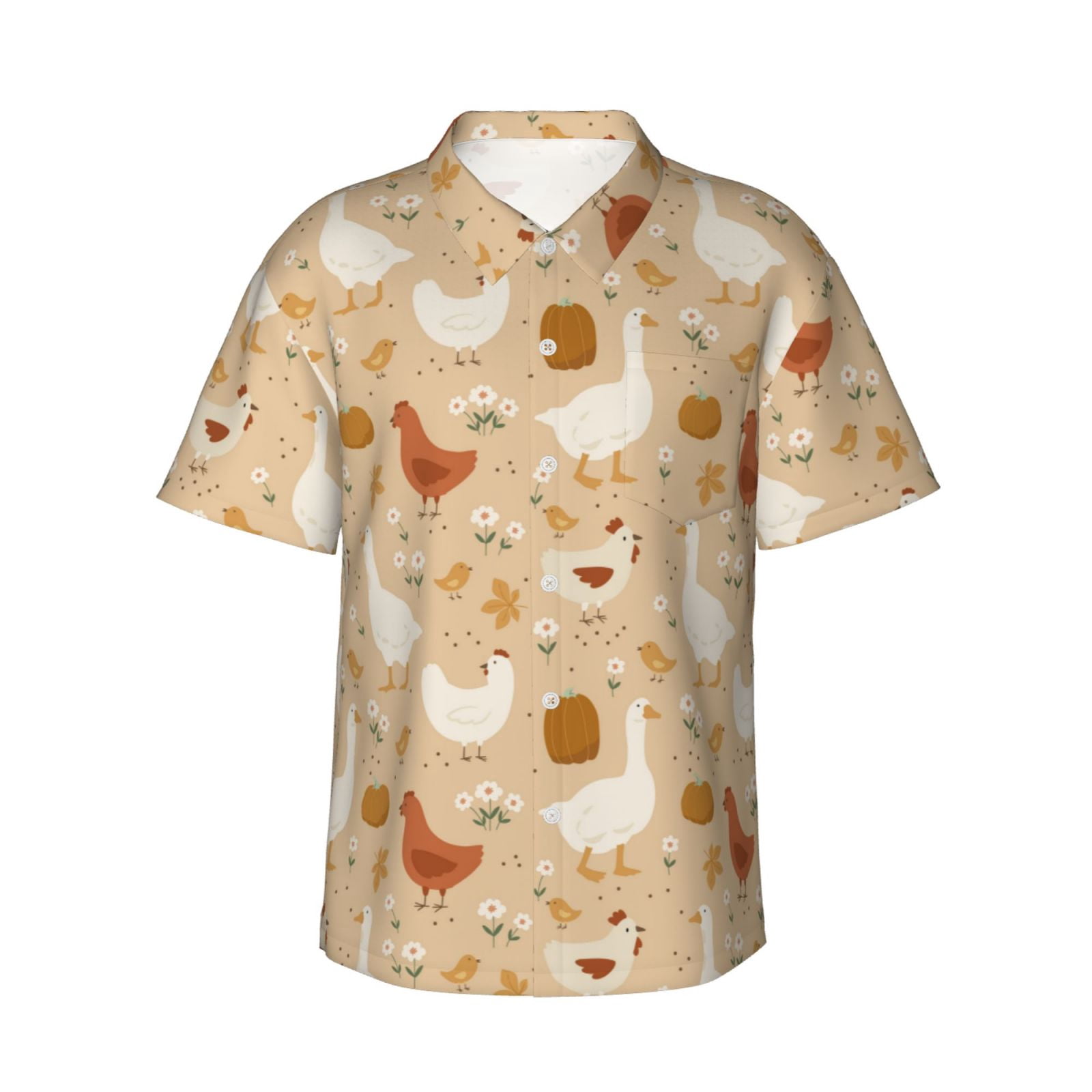 Logiee Autumn and Thanksgiving Print Mens Hawaiian Shirts,Loose-Fit Short Sleeve Button Down Tropical Aloha Beach Shirt,Summer Vacation Wedding Tops,X-Large