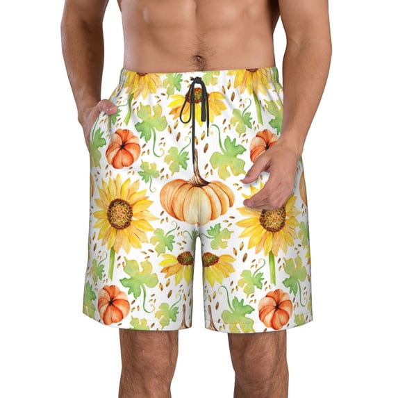 Logiee Autumn Theme Print Mens Swim Trunks Quick Dry Board Shorts,Breathable Hawaii Beach Shorts Swimwear Bathing Suits-Medium