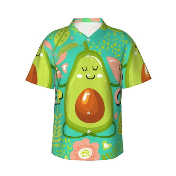 Logiee Avocado Keep Calm Print Mens Hawaiian Shirts,Loose-Fit Short Sleeve Button Down Tropical Aloha Beach Shirt,Summer Vacation Wedding Tops,Small