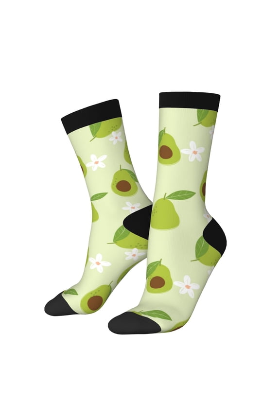 Avocado With Leaf And Flower Print Adult Socks for Men & Women,Calf Socks, Ankle Socks,Boots Socks,Breathable Casual Sock,Unisex Crew Socks